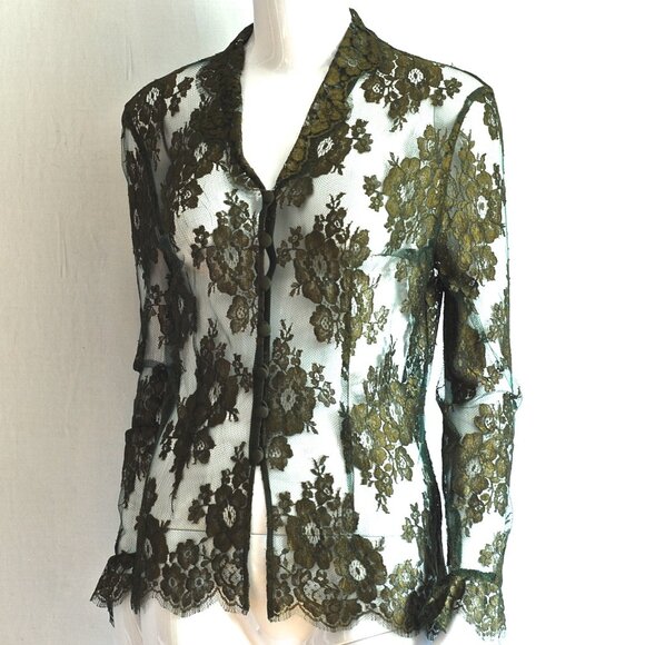 Escada By Margaret Ley Green Sheer Lace Blouse on Net - Germany - Picture 2 of 6